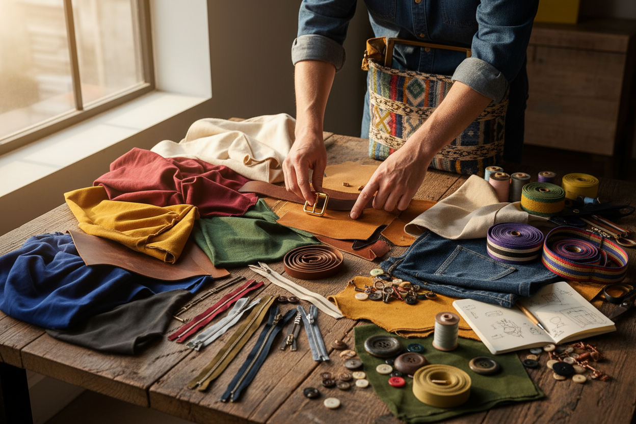 bild was das zusammenstellen einer eigenen tasche symbolisirt mit farbe material usw